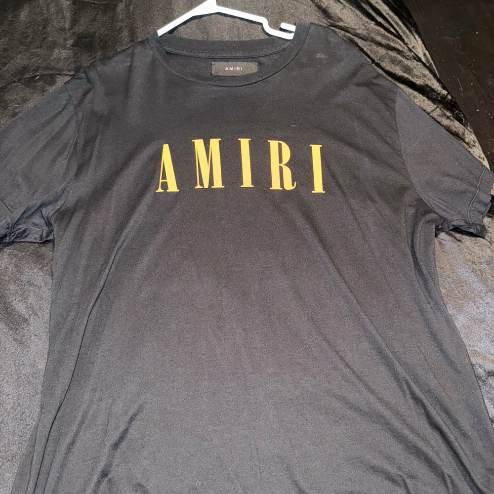 AMIRI Black Short Sleeve Tee with Yellow Logo